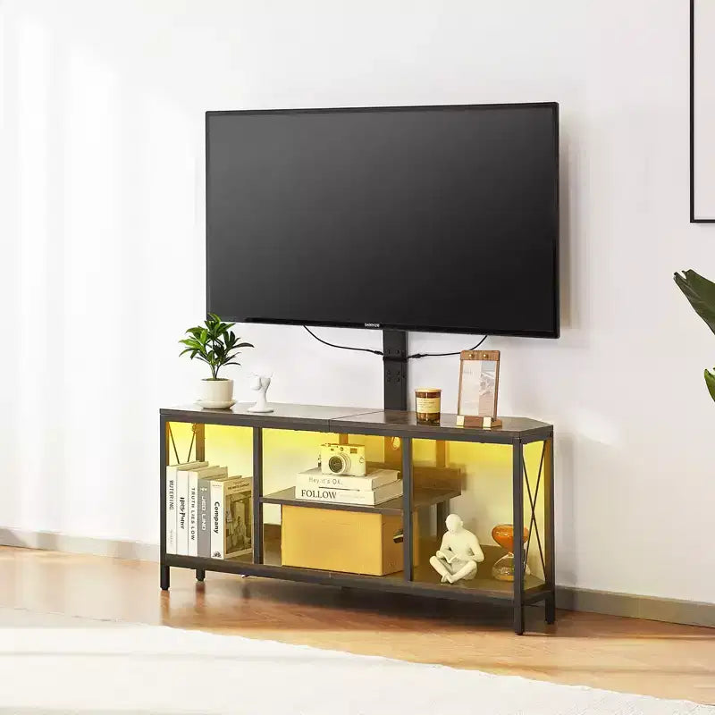 Mueble de TV de 45 pulgadas con soporte para televisores de hasta 75 pulgadas, centro de entretenimiento con toma de corriente, consola de TV de altura ajustable, marrón
