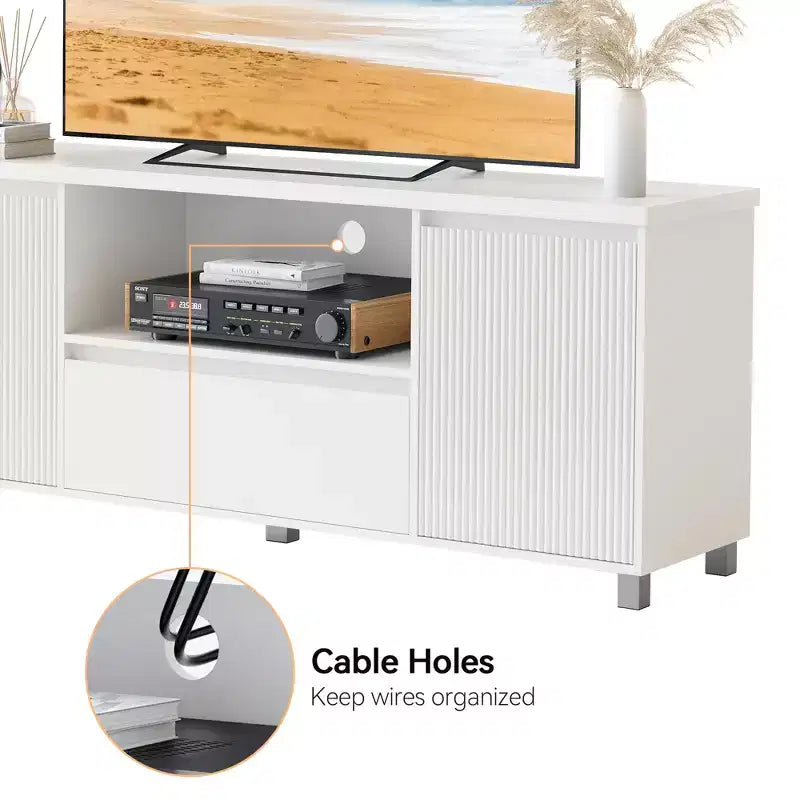 Mueble TV Acanalado Moderno, para TV de 60/65/70, Centro de Entretenimiento para TV con Cajón, 2 Armarios de Almacenamiento y Estante Abierto, para Sala de Estar, Dormitorio