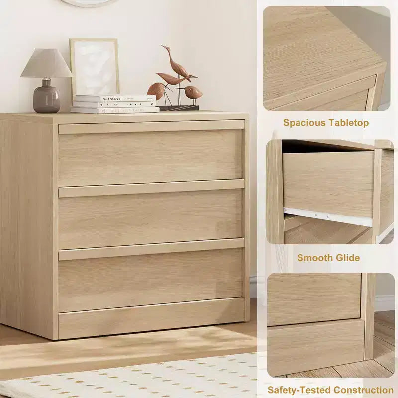 Cómoda para dormitorio, mesita de noche con 3 cajones de gran almacenamiento, cómoda organizadora pequeña y moderna, mesa auxiliar para sala de estar, guardería