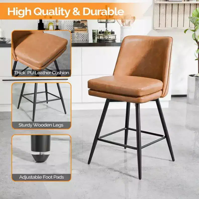 Taburetes de bar modernos de cuero sintético acolchados: giro de 360°, construcción duradera y diseño elegante