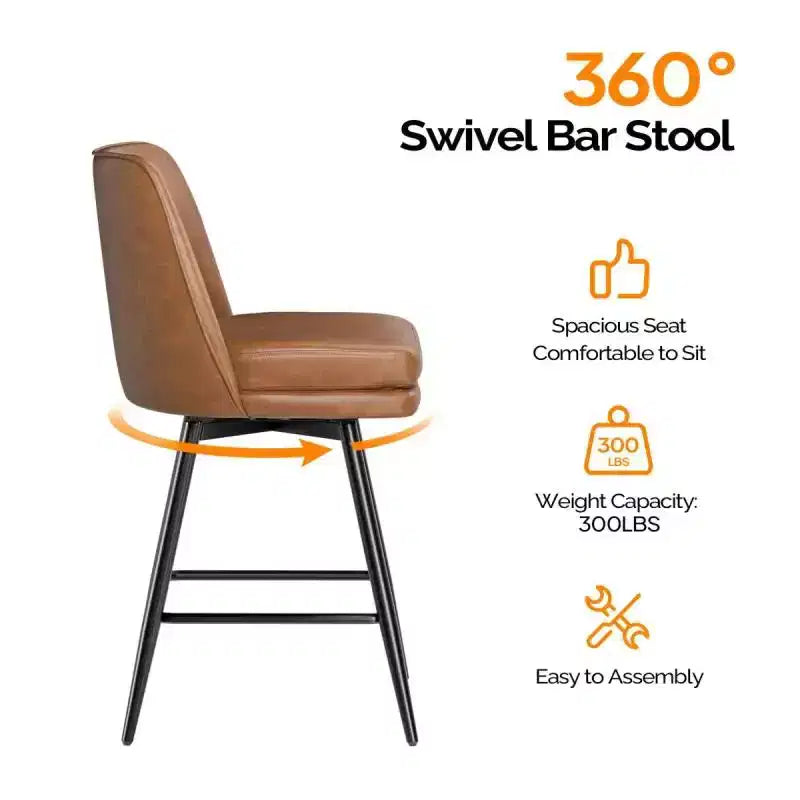 Taburetes de bar modernos de cuero sintético acolchados: giro de 360°, construcción duradera y diseño elegante