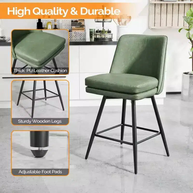 Taburetes de bar modernos de cuero sintético acolchados: giro de 360°, construcción duradera y diseño elegante