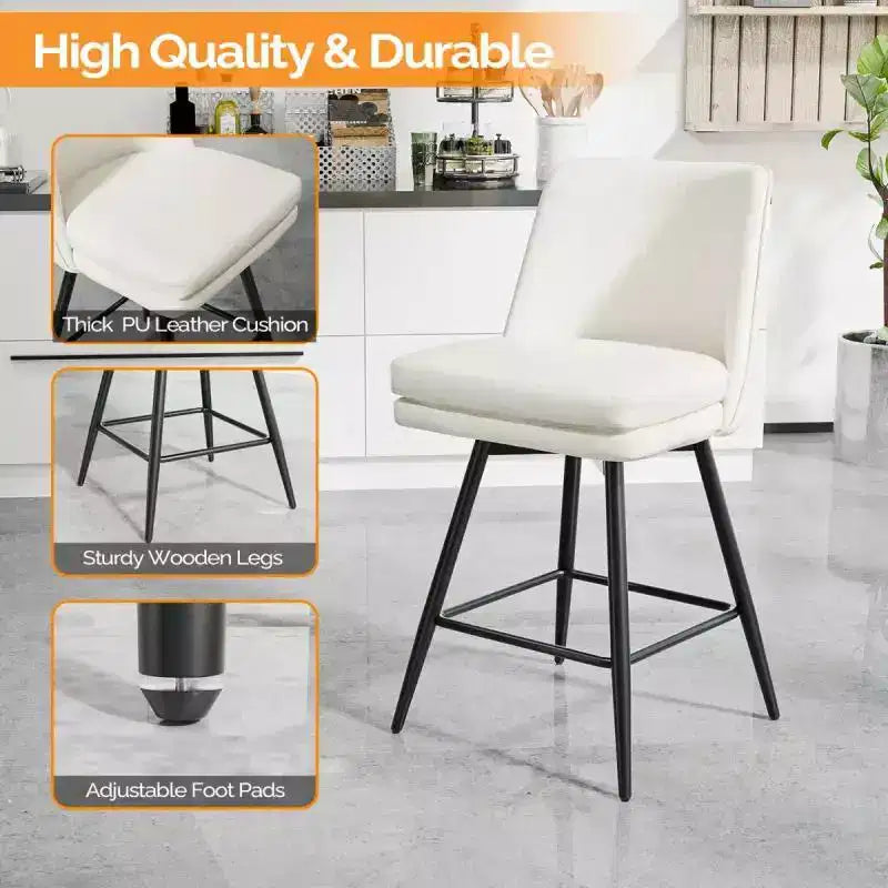 Taburetes de bar modernos de cuero sintético acolchados: giro de 360°, construcción duradera y diseño elegante
