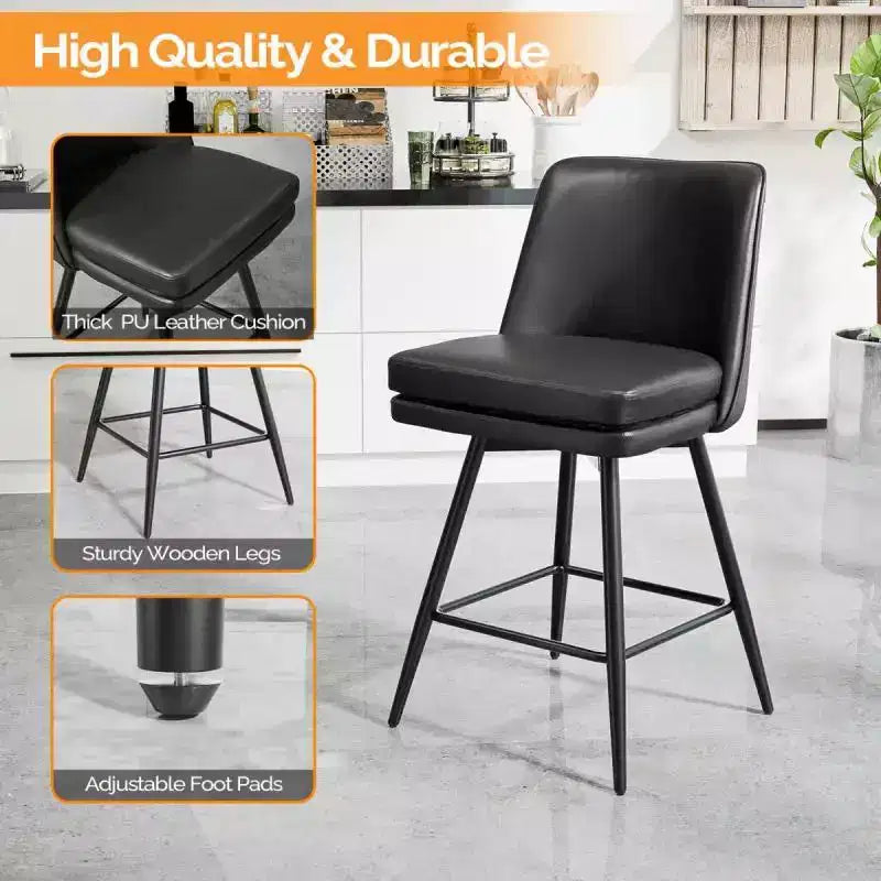Taburetes de bar modernos de cuero sintético acolchados: giro de 360°, construcción duradera y diseño elegante