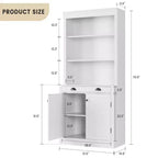 Estantería de 71 pulgadas con cajón, estantería blanca de 5 niveles con puertas, estante ajustable, gabinetes de almacenamiento de madera
