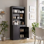 Estantería de 71 pulgadas con cajón, estantería blanca de 5 niveles con puertas, estante ajustable, gabinetes de almacenamiento de madera