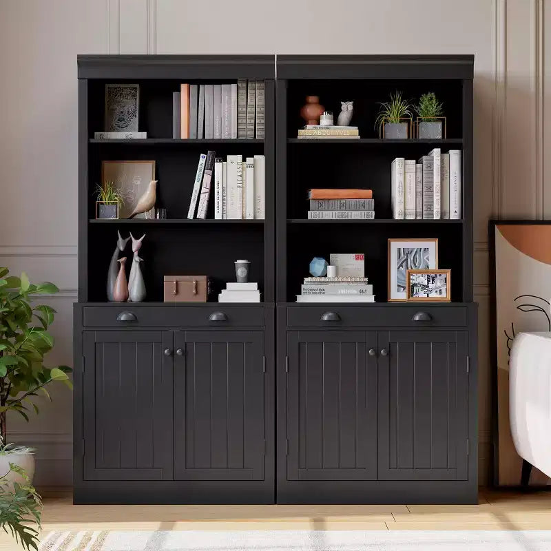 Estantería de 71 pulgadas con cajón, estantería blanca de 5 niveles con puertas, estante ajustable, gabinetes de almacenamiento de madera