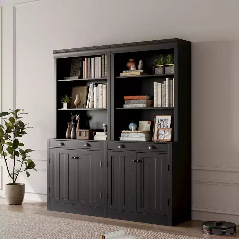 Estantería de 71 pulgadas con cajón, estantería blanca de 5 niveles con puertas, estante ajustable, gabinetes de almacenamiento de madera