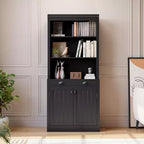 Estantería de 71 pulgadas con cajón, estantería blanca de 5 niveles con puertas, estante ajustable, gabinetes de almacenamiento de madera