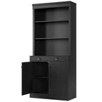 Estantería de 71 pulgadas con cajón, estantería blanca de 5 niveles con puertas, estante ajustable, gabinetes de almacenamiento de madera
