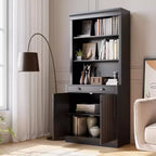 71 Tall Bookshelf and Bookcase with Drawer, 5-Tier White Bookshelf with Doors, Adjustment Shelf, Wood Bookshelves Storage Cabinets