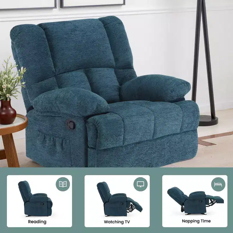 Sillón Reclinable Mecedora Grande Verde Negruzco para Adultos Salón