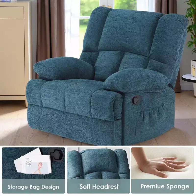 Sillón Reclinable Mecedora Grande Verde Negruzco para Adultos Salón