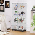 4-Tier Tempered Glass Display Cabinet with Lock & Wheels, Freestanding Storage Cabinet with Acrylic Shelves - ModernLuxe