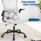 Silla de oficina ergonómica de alto gris con reposacabezas y soporte lumbar ajustables - Apoyabrazos abatibles, silla de malla con ruedas para oficina en casa, estudio, dormitorio