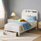 Base de cama tapizada doble con cabecero de estantería, base de colchón de plataforma de terciopelo