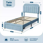 Base de cama tapizada doble con cabecero de estantería, base de colchón de plataforma de terciopelo