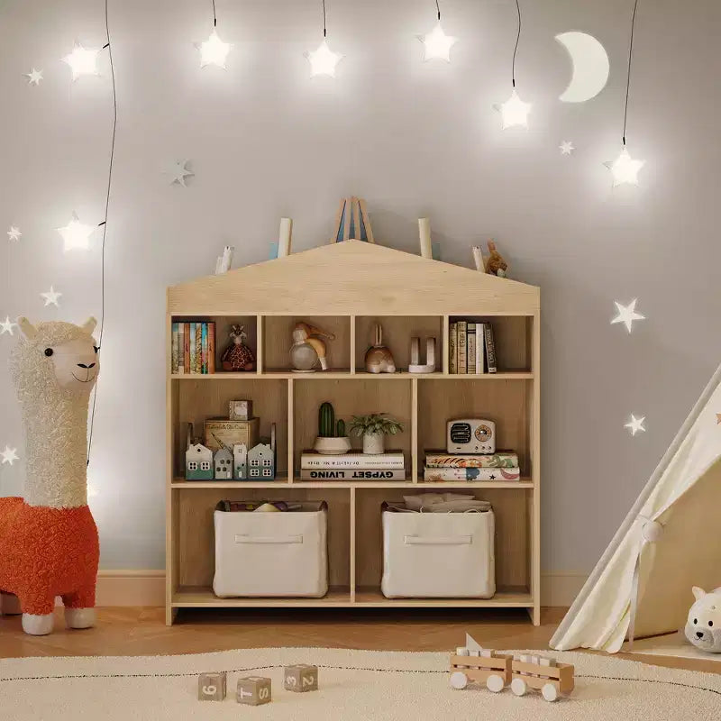 41 Organizador de almacenamiento de juguetes, estantería de madera para niños con 9 compartimentos, estante de juguetes resistente para sala de juegos, cuarto de niños, habitación infantil