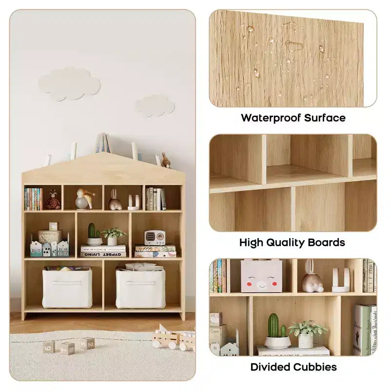 41 Organizador de almacenamiento de juguetes, estantería de madera para niños con 9 compartimentos, estante de juguetes resistente para sala de juegos, cuarto de niños, habitación infantil