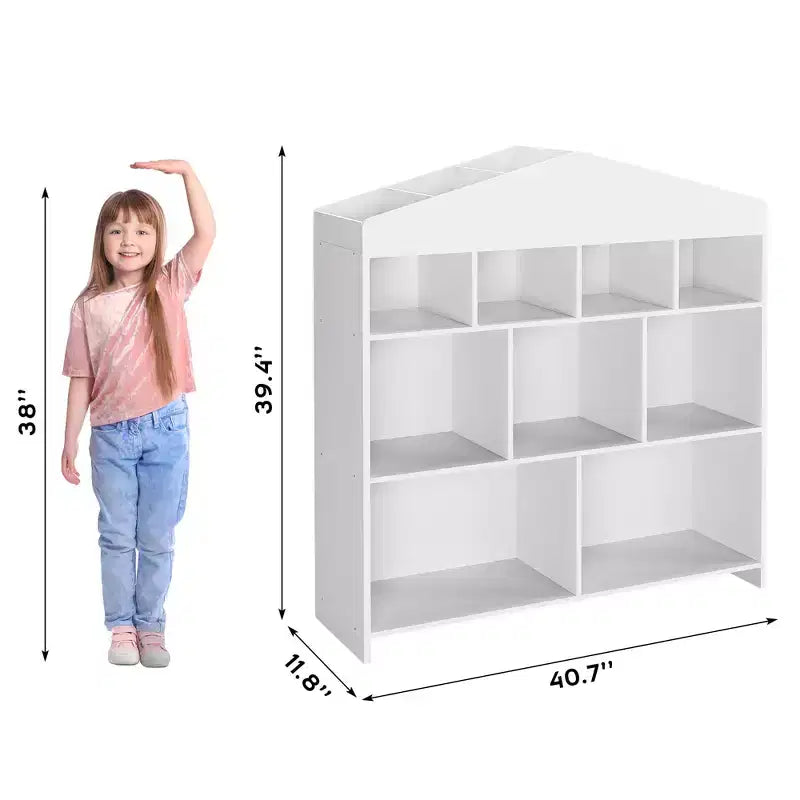 41 Organizador de almacenamiento de juguetes, estantería de madera para niños con 9 compartimentos, estante de juguetes resistente para sala de juegos, cuarto de niños, habitación infantil