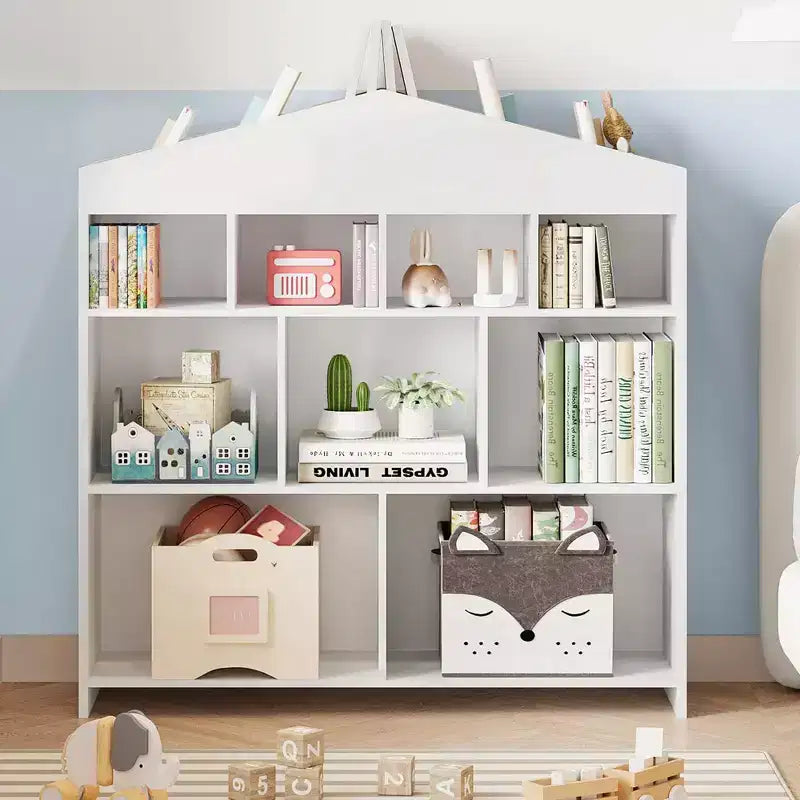 41 Organizador de almacenamiento de juguetes, estantería de madera para niños con 9 compartimentos, estante de juguetes resistente para sala de juegos, cuarto de niños, habitación infantil