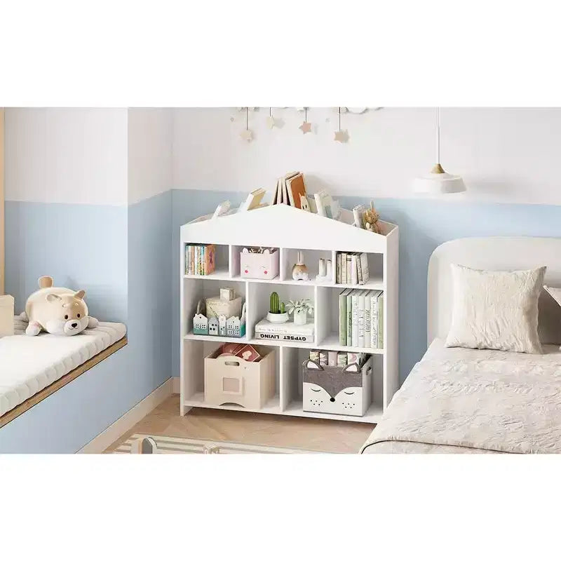 41 Organizador de almacenamiento de juguetes, estantería de madera para niños con 9 compartimentos, estante de juguetes resistente para sala de juegos, cuarto de niños, habitación infantil