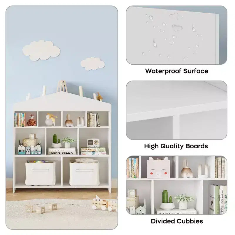 41 Organizador de almacenamiento de juguetes, estantería de madera para niños con 9 compartimentos, estante de juguetes resistente para sala de juegos, cuarto de niños, habitación infantil