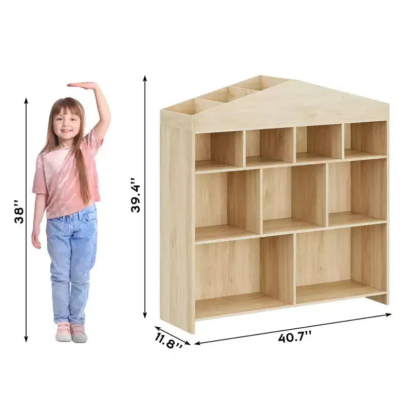 41 Organizador de almacenamiento de juguetes, estantería de madera para niños con 9 compartimentos, estante de juguetes resistente para sala de juegos, cuarto de niños, habitación infantil