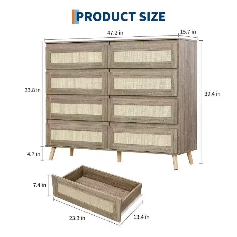 Cómoda de ratán de 6 cajones, cómoda doble con cajones profundos, cómoda para armario con superficie ancha, para dormitorio, entrada, pasillo, sala de estar
