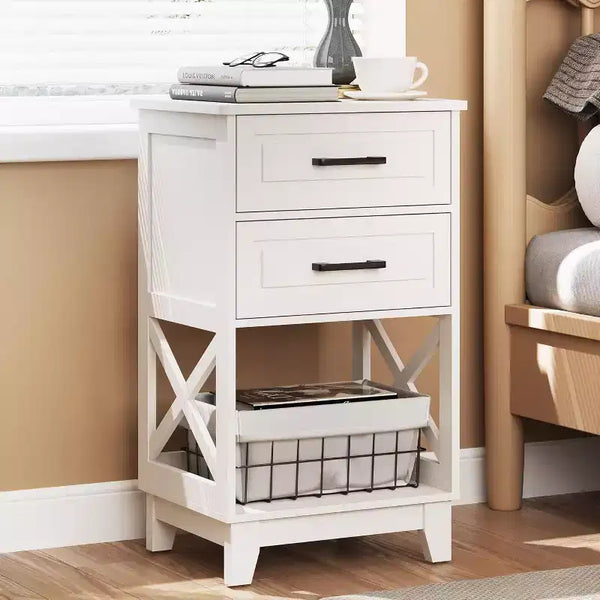 Heynemo Modern Night Stand White Side Table, Tall Nightstand Bedside End Table