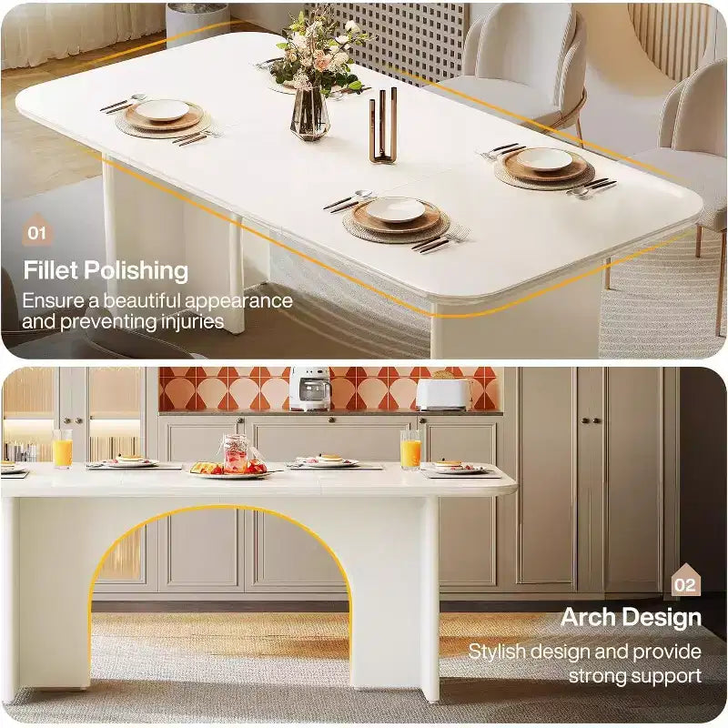Mesa de comedor moderna negra para 4-6 personas, mesa de cocina rectangular grande de 63 pulgadas con patas de diseño de arco, para comedor