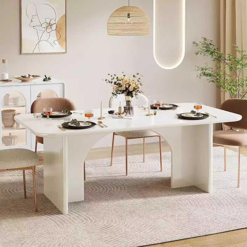 Mesa de comedor moderna negra para 4-6 personas, mesa de cocina rectangular grande de 63 pulgadas con patas de diseño de arco, para comedor