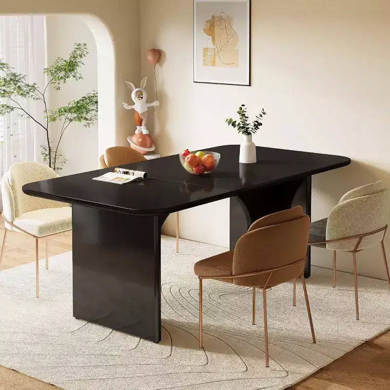 Mesa de comedor moderna negra para 4-6 personas, mesa de cocina rectangular grande de 63 pulgadas con patas de diseño de arco, para comedor