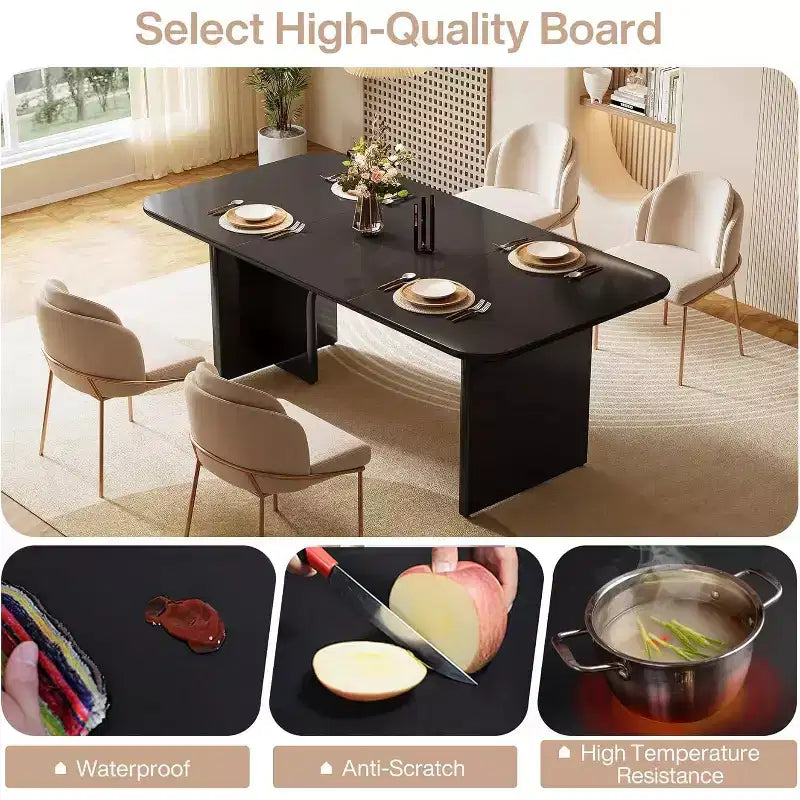 Mesa de comedor moderna negra para 4-6 personas, mesa de cocina rectangular grande de 63 pulgadas con patas de diseño de arco, para comedor