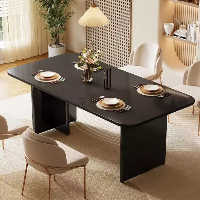 Mesa de comedor moderna negra para 4-6 personas, mesa de cocina rectangular grande de 63 pulgadas con patas de diseño de arco, para comedor