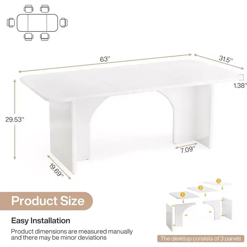 Mesa de comedor moderna negra para 4-6 personas, mesa de cocina rectangular grande de 63 pulgadas con patas de diseño de arco, para comedor