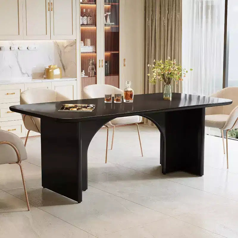 Mesa de comedor moderna negra para 4-6 personas, mesa de cocina rectangular grande de 63 pulgadas con patas de diseño de arco, para comedor