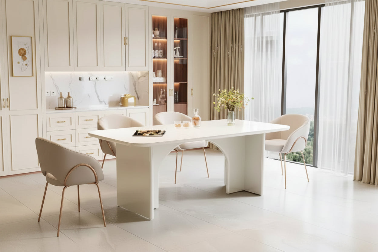 Lantine Modern Black Dining Table for 4-6 People, 63 Large Rectangle Kitchen Table with Arch Design Legs, for Dining Room