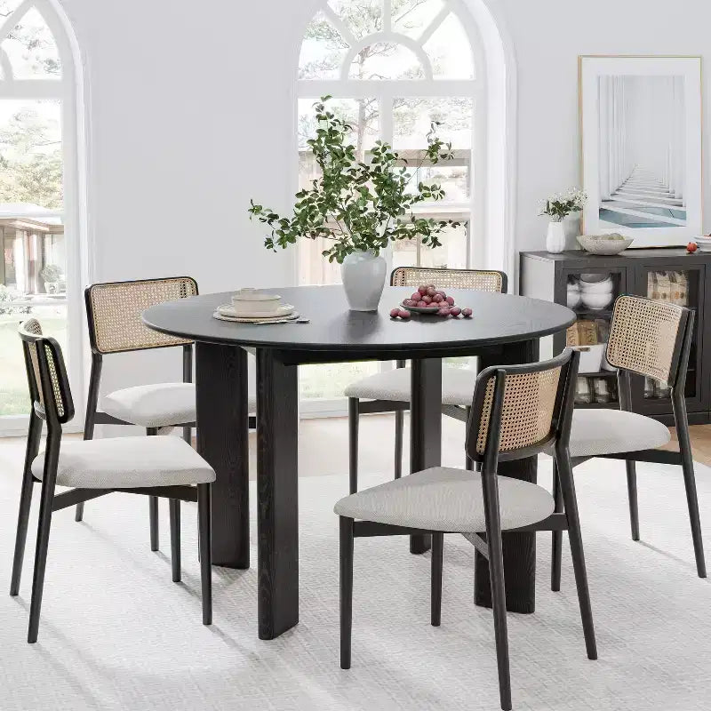 MAYEERTY 45 Wood Round Dining Table for 4, Farmhouse Modern Kitchen & Dining Room Table