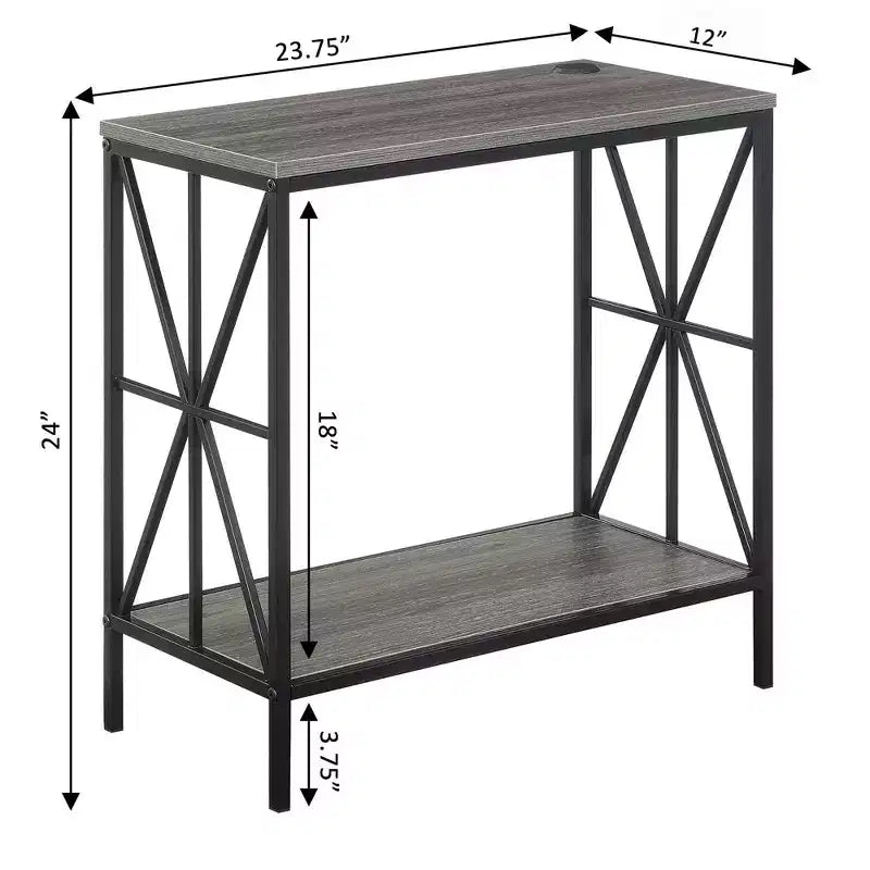 Mesa auxiliar HomeStock Belmont con estación de carga y estante, dos puertos USB, mesa auxiliar elegante con diseño de marco entrecruzado para decoración de dormitorio