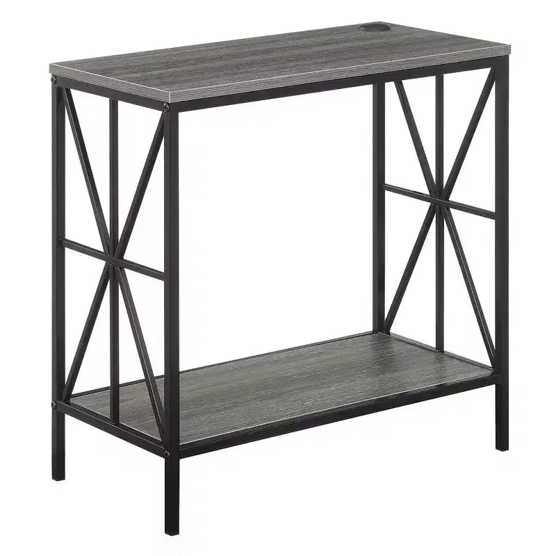 Mesa auxiliar HomeStock Belmont con estación de carga y estante, dos puertos USB, mesa auxiliar elegante con diseño de marco entrecruzado para decoración de dormitorio