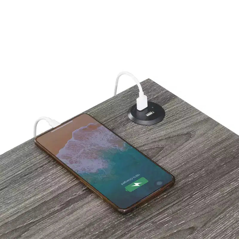 Mesa auxiliar HomeStock Belmont con estación de carga y estante, dos puertos USB, mesa auxiliar elegante con diseño de marco entrecruzado para decoración de dormitorio