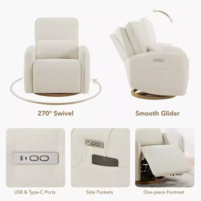Sillón Reclinable Giratorio Eléctrico para Bebés Spruce & Spring con Cojín Lumbar