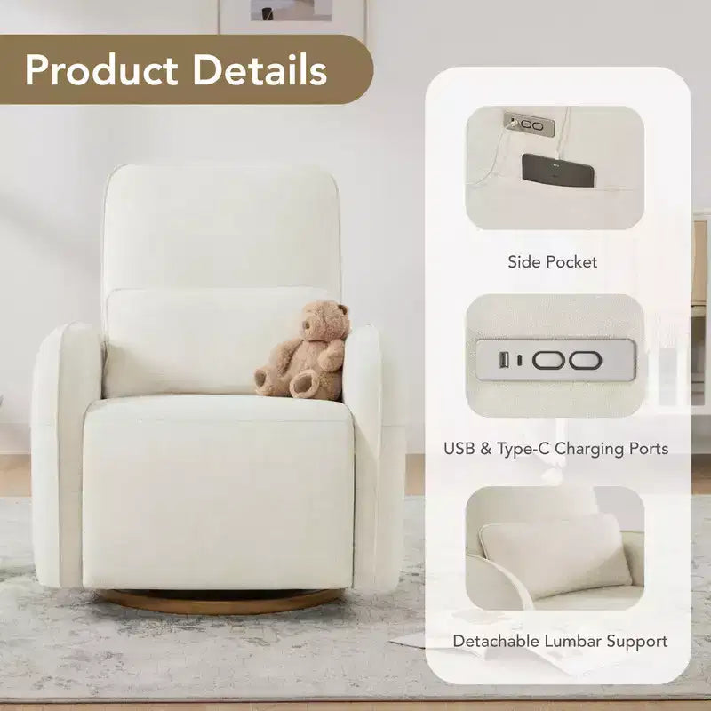 Sillón Reclinable Giratorio Eléctrico para Bebés Spruce & Spring con Cojín Lumbar