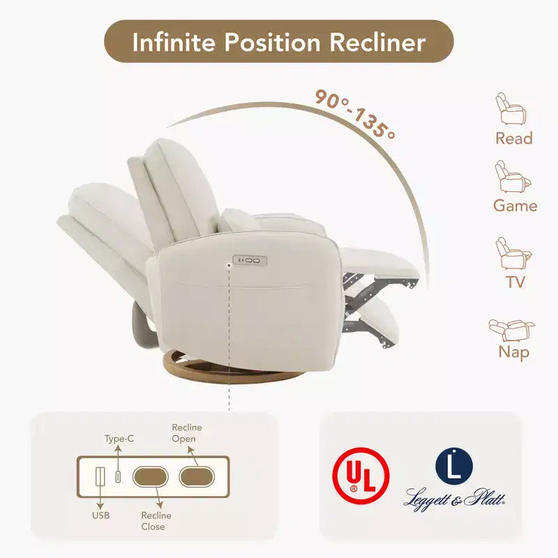Sillón Reclinable Giratorio Eléctrico para Bebés Spruce & Spring con Cojín Lumbar