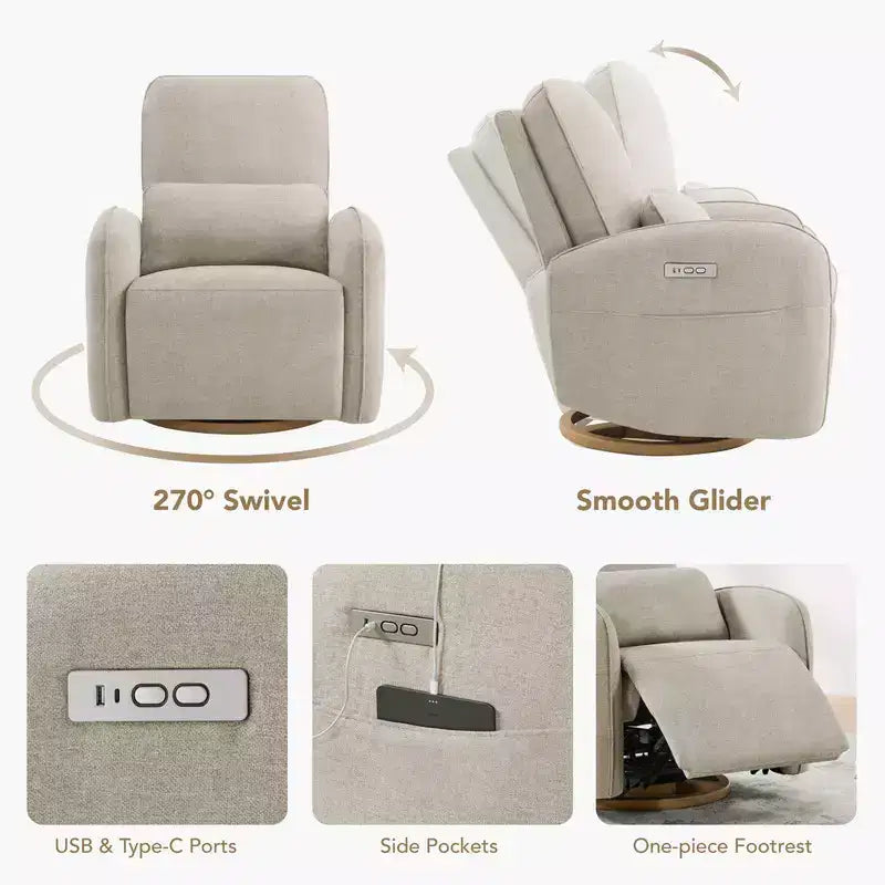 Sillón Reclinable Giratorio Eléctrico para Bebés Spruce & Spring con Cojín Lumbar