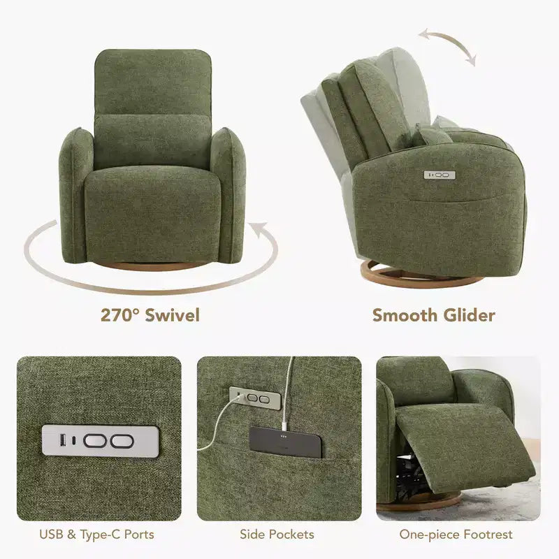 Sillón Reclinable Giratorio Eléctrico para Bebés Spruce & Spring con Cojín Lumbar