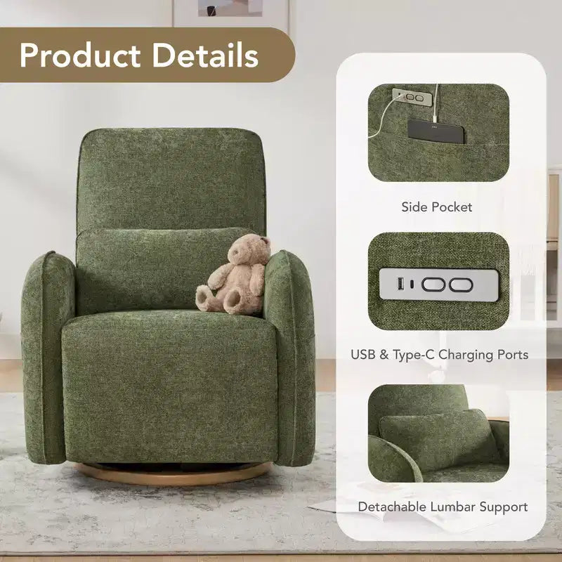 Sillón Reclinable Giratorio Eléctrico para Bebés Spruce & Spring con Cojín Lumbar