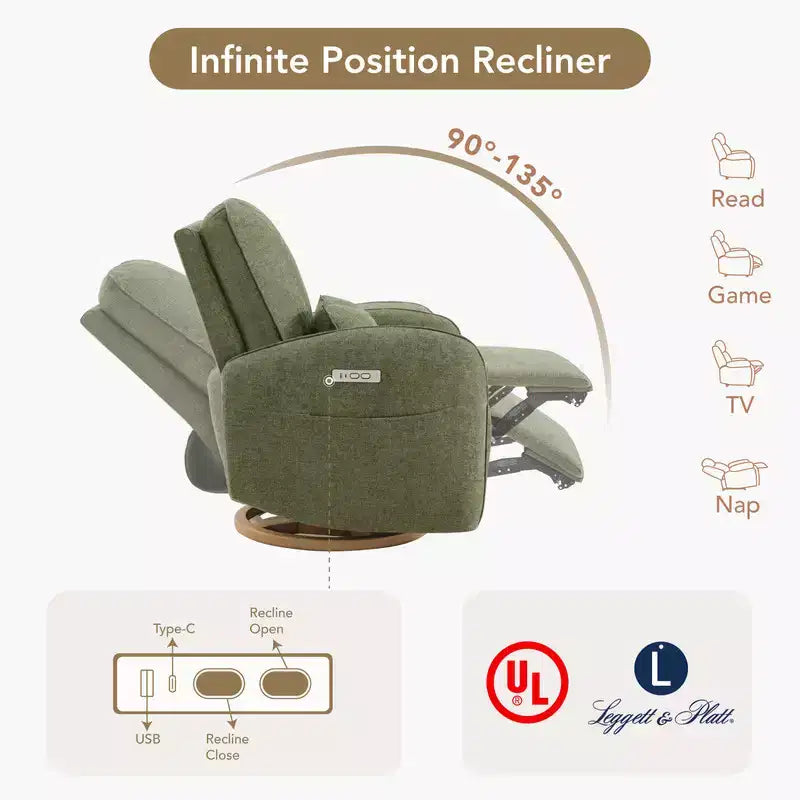 Sillón Reclinable Giratorio Eléctrico para Bebés Spruce & Spring con Cojín Lumbar