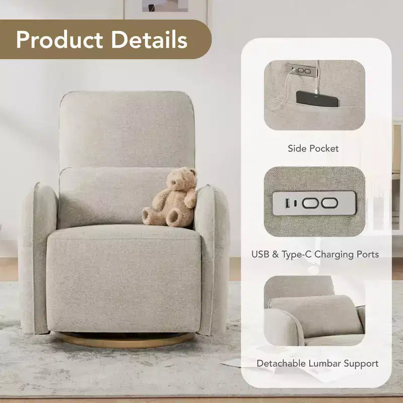 Sillón Reclinable Giratorio Eléctrico para Bebés Spruce & Spring con Cojín Lumbar